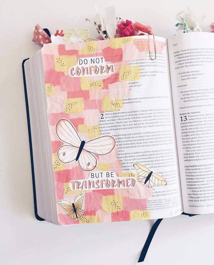 Bible Journaling page by Faith Heirlooms with Butterflies and acrylic paint
