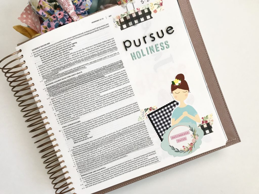 bible journaling page using a free printable gingham tag